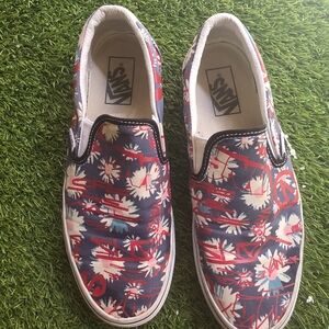Vans Slip-On Shoes with Red and Blue Floral Design